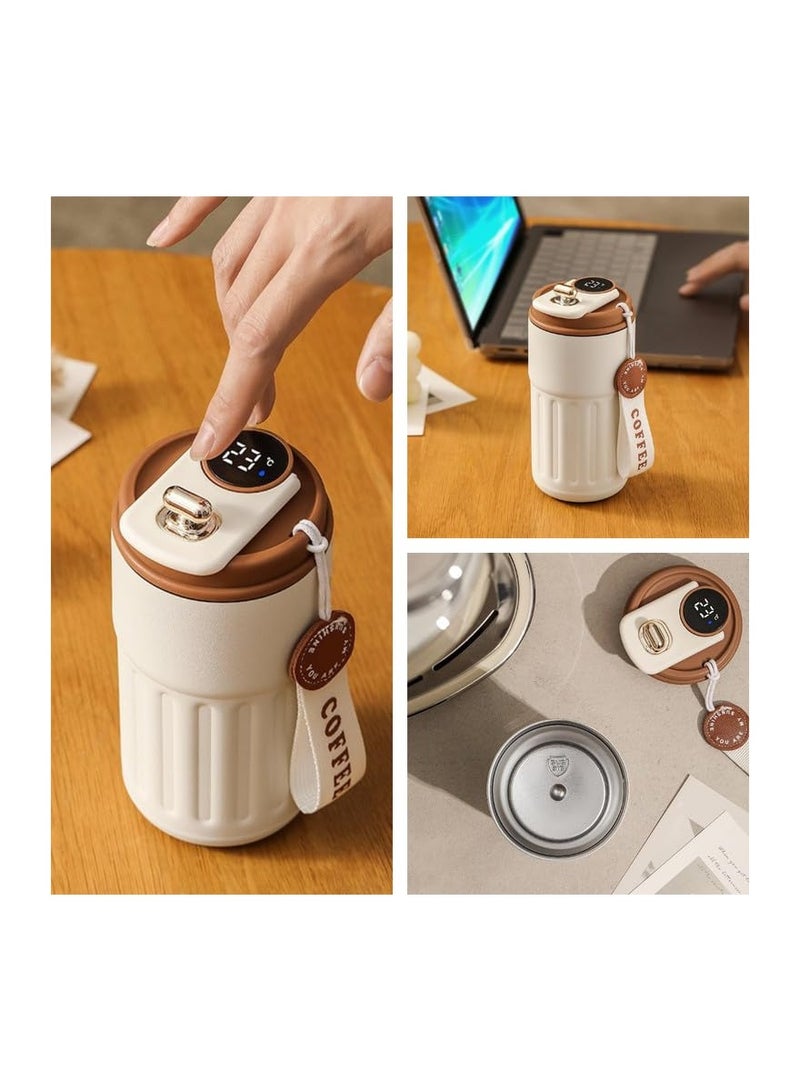 Coffee Thermos with Temperature Display, Smart Temperature Control Travel Coffee Mug, Portable Hot and Cold Coffee Thermos, Stainless Steel Leak-Proof Travel Coffee Insulated Cup, 450ML - White - Image 4